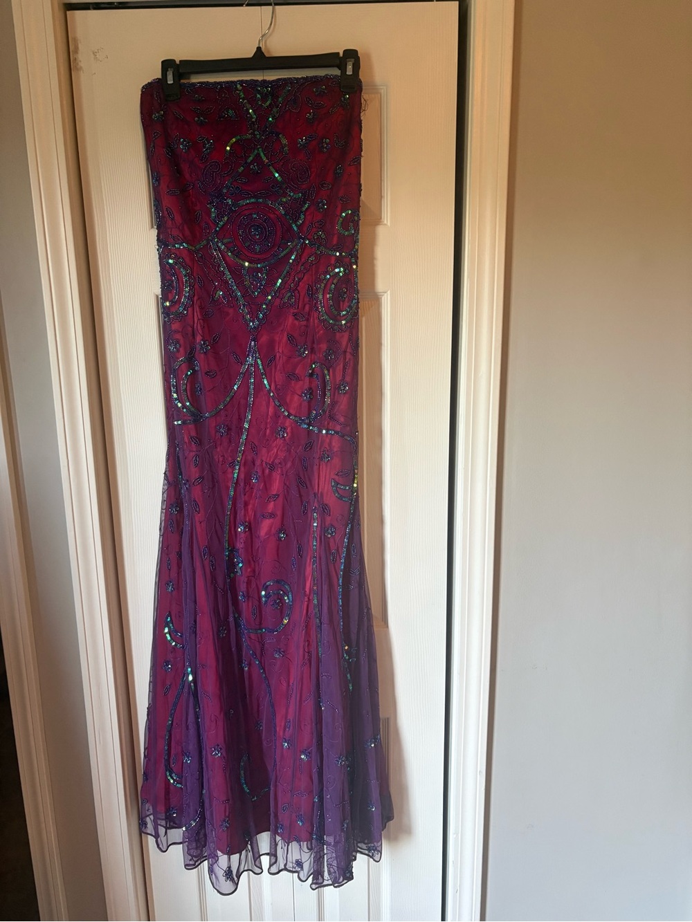 Sean Collection Red Evening Dress with Iridescent Beading